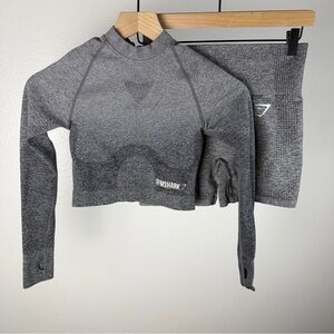 Gymshark Vital Seamless Crop Top Shorts 2 Piece Set Grey Ombre Size Small